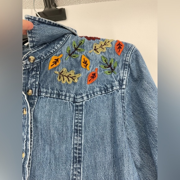 Vintage Westbound Embroidered Denim Shirt Fall Leaf Button-Up Long Sleeve Top L - Picture 5 of 8